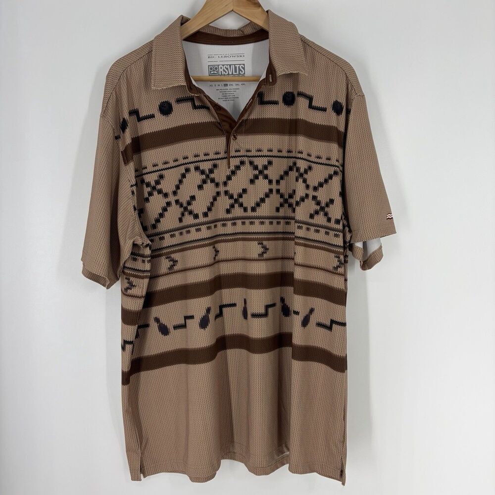 RSVLTS Breakfast Balls All Day Polo Shirt XL Brown Big Lebowski El Duderino Golf